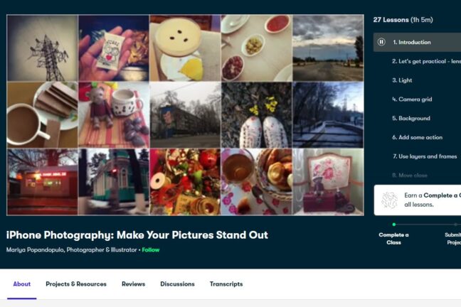 iPhone Photography: Make Your Pictures Stand Out course page on SkillShare.