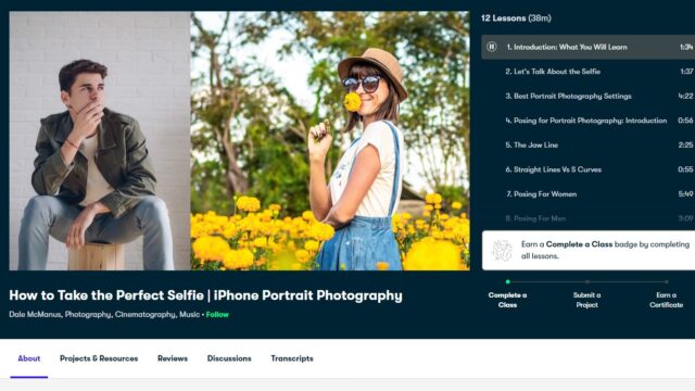 How to Take the Perfect Selfie course page on Skillshare.