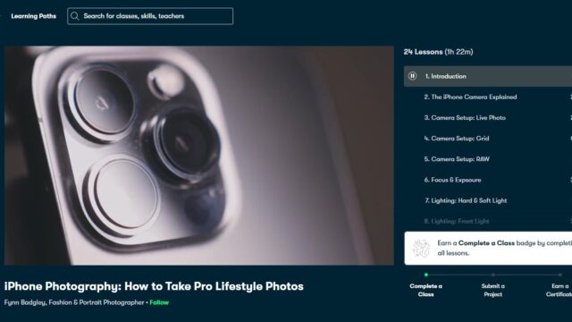 iPhone Photography lifestyle course page on Skillshare.