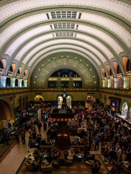 St. Louis station with a vaulted ceiling and heavy crowds below for ShutterFest.