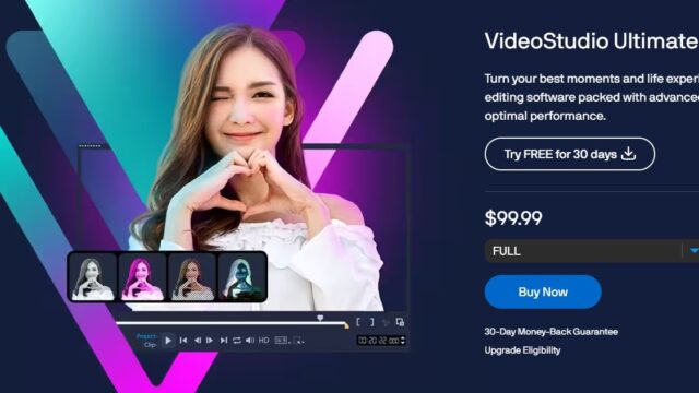 The VideoStudio Ultimate product page showing the price and a free 30-day trial option.