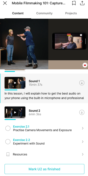 Domestika's Mobile Filmmaking 101 course screenshot.