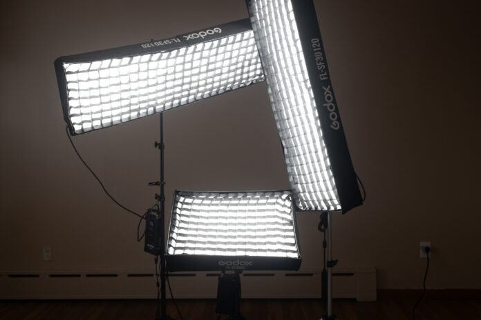 Three Godox lighs set up in triangle shape, as inspired by Peter Hurley.