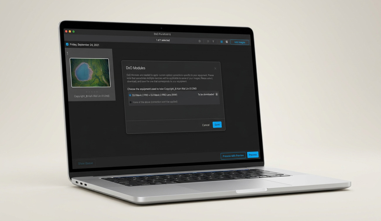DxO PureRAW 6 Modules dialog for camera and lens correction profiles