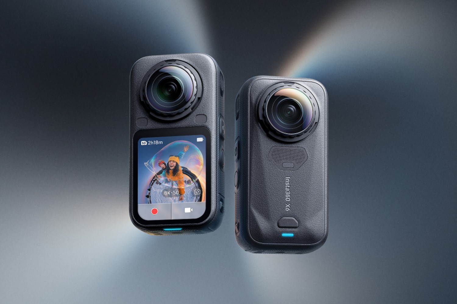 Front and back views of the Insta360 X6 360-degree camera